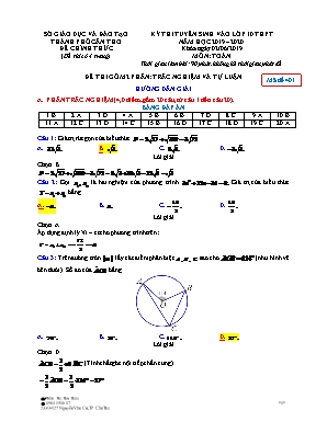 Đề thi tuyển sinh Lớp 10 THPT môn Toán - Mã đề 401 - Năm học 2019-2020 - Thành phố Cần Thơ